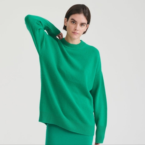 NAADAM Luxe Cashmere Oversized Crewneck Sweater Kelly Green NWT XS - Picture 6 of 10